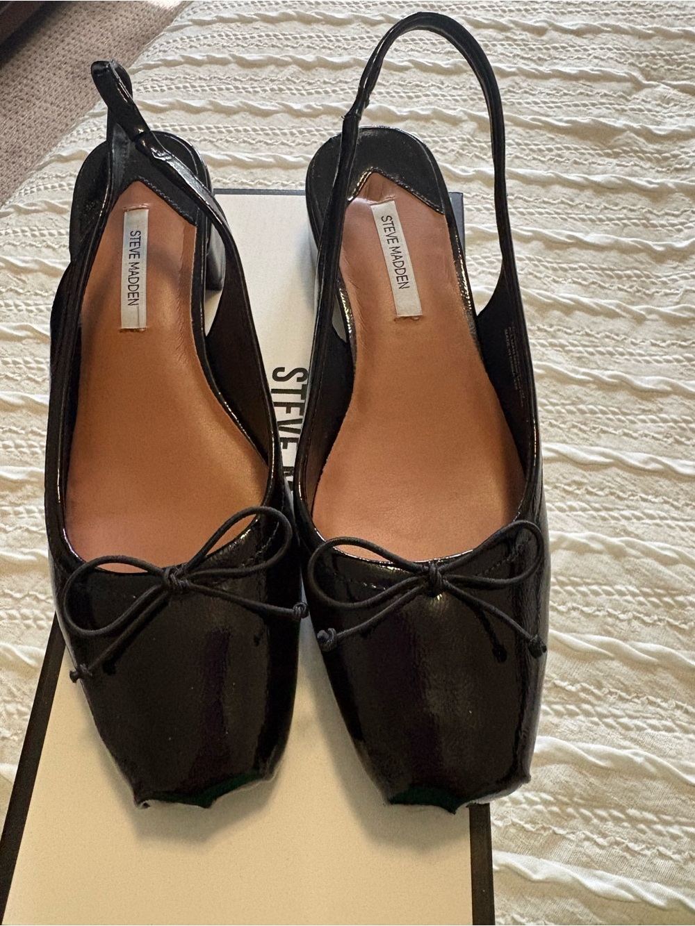 Steve Madden Black Patent Slingback Ballet Flats with Bow